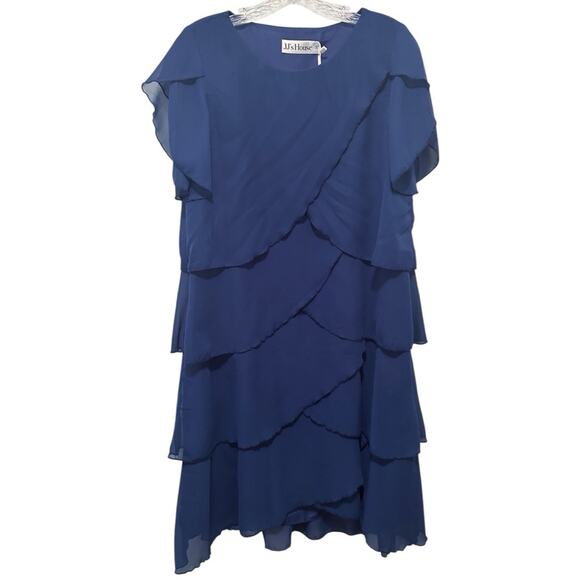 JJ’s House Ruffle Scoop A-line Chiffon Asymmetrical Midi Dress Small NWT - Picture 9 of 12